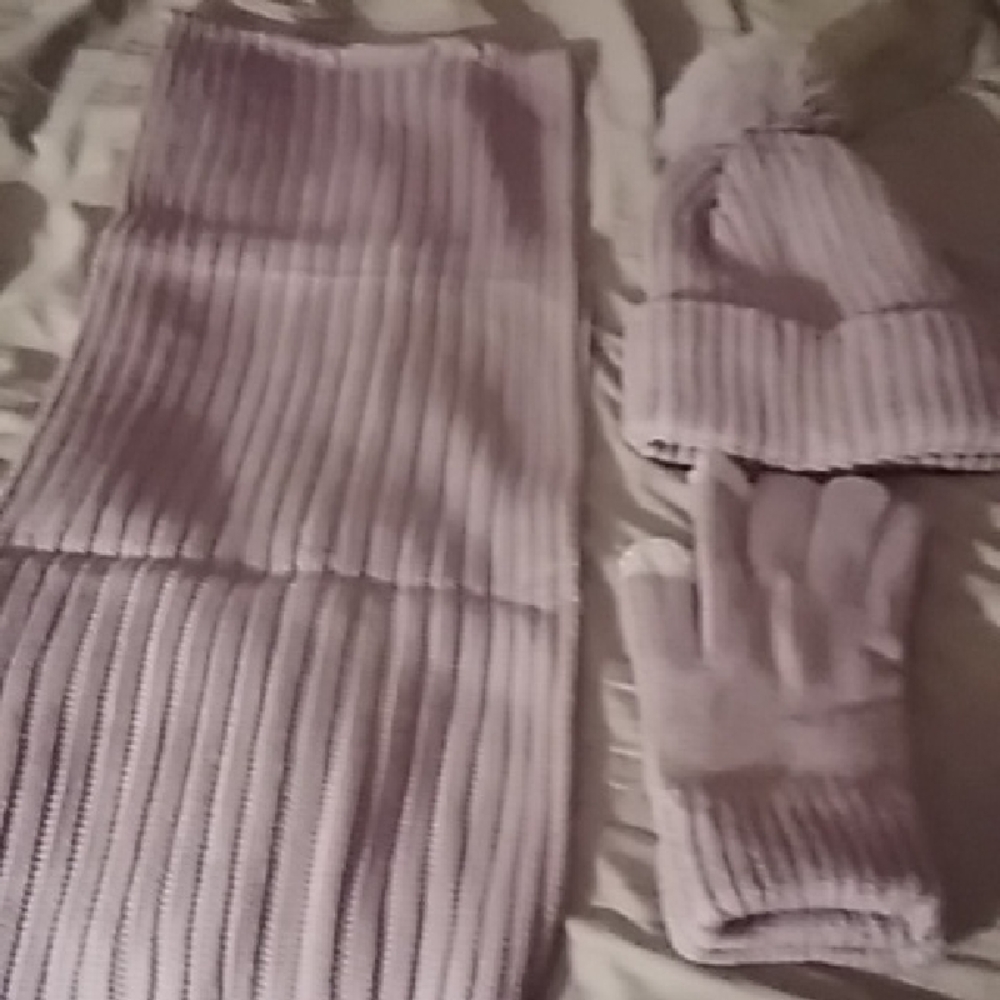 Lavender Ribbed Knit Scarf, Beanie & Glove Set